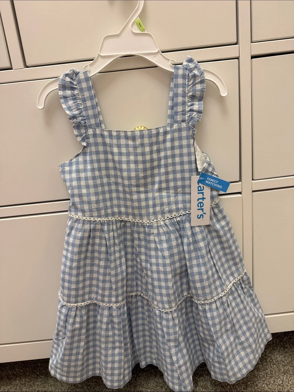 Carter's Light Blue and White Gingham Ruffle-Shoulder Dress